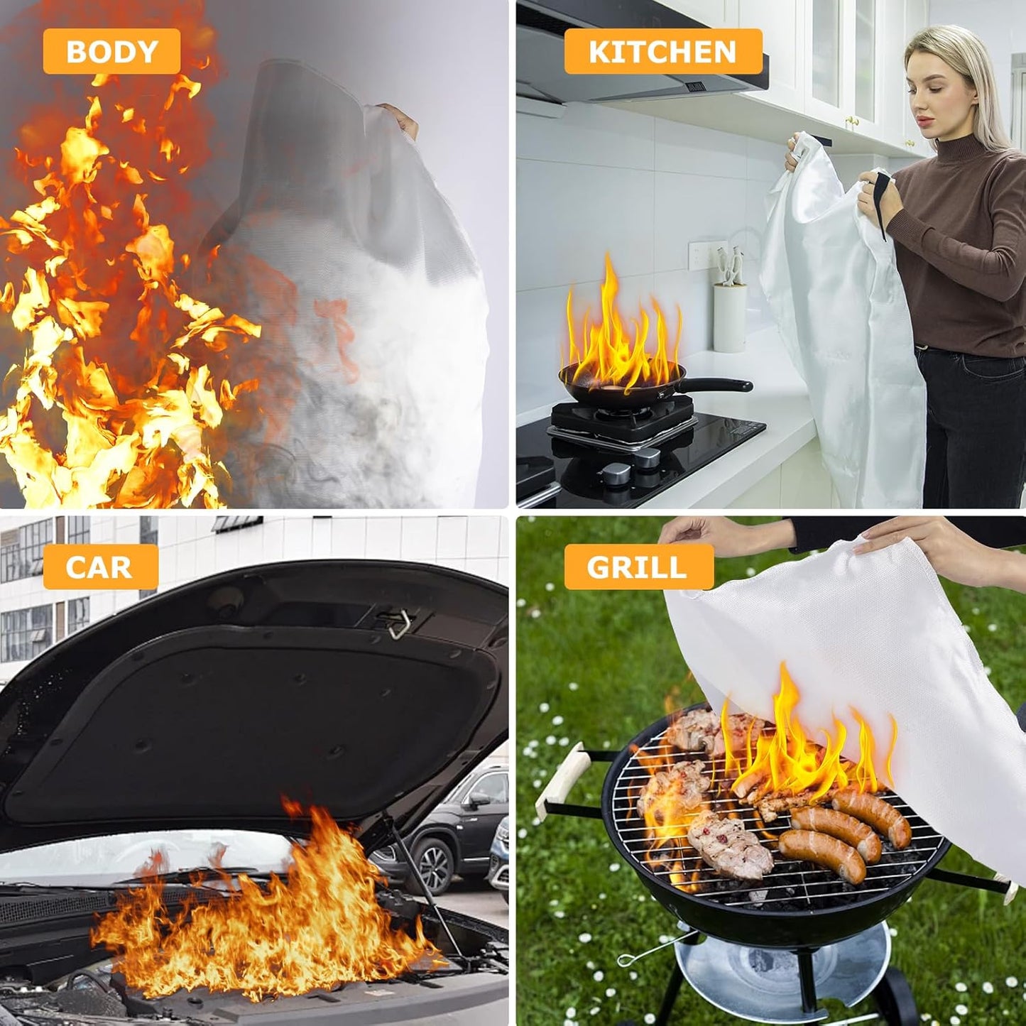 Emergency Fire Blanket, 4Pack Fiberglass Flame Retardant Fire Blankets Emergency for Home, Kitchen, Car, Office, Grill, 39.4X 39.4inch Fire Extinguisher Blanket