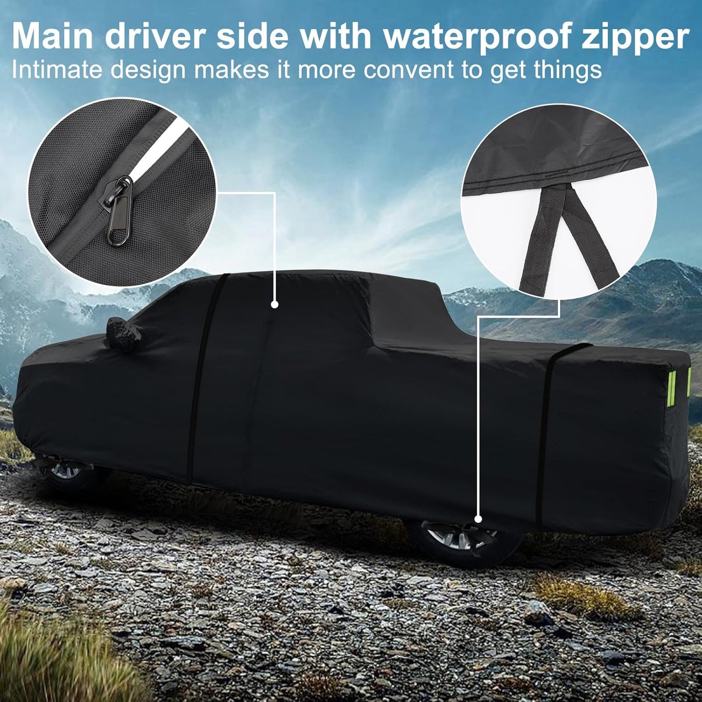 for Chevy Silverado 1500 Crew Cab 6.6 ft. Bed Truck Cover, Waterproof All Weather Car Covers with Zipper Windproof Heavy Duty Protection for 2000-2023 Silverado 1500/GMC Sierra 1500(UP to 241.7‘’L)