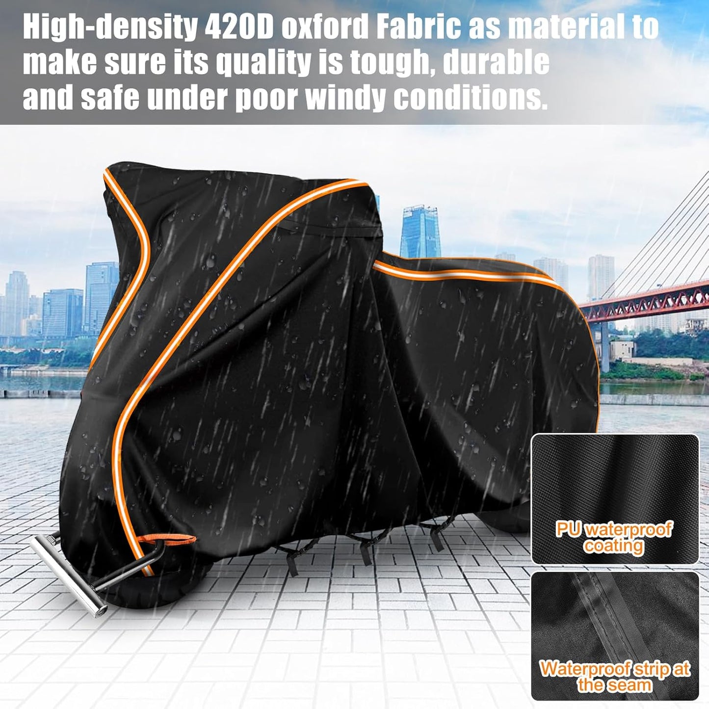 420D Motorcycle Cover for Vespa Scooters,Honda Super Cub,Yamaha Zuma 125,Honda Ruckus Outdoor Bike Cover Windproof Heavy Duty Waterproof Protection Fits up to Motorcycles with Side Boxes