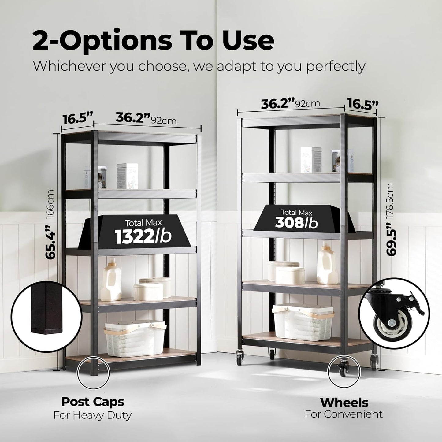 HOMEDANT House 5-Tier Metal Rolling Cart Shelf Rack Casters Heavy Duty Wheel Shelving Unit Adjustable Utility Storage Shelves Organizer Shelf Kitchen Garage 36.2" W x 16.5" D x 69.5" H 10Pack