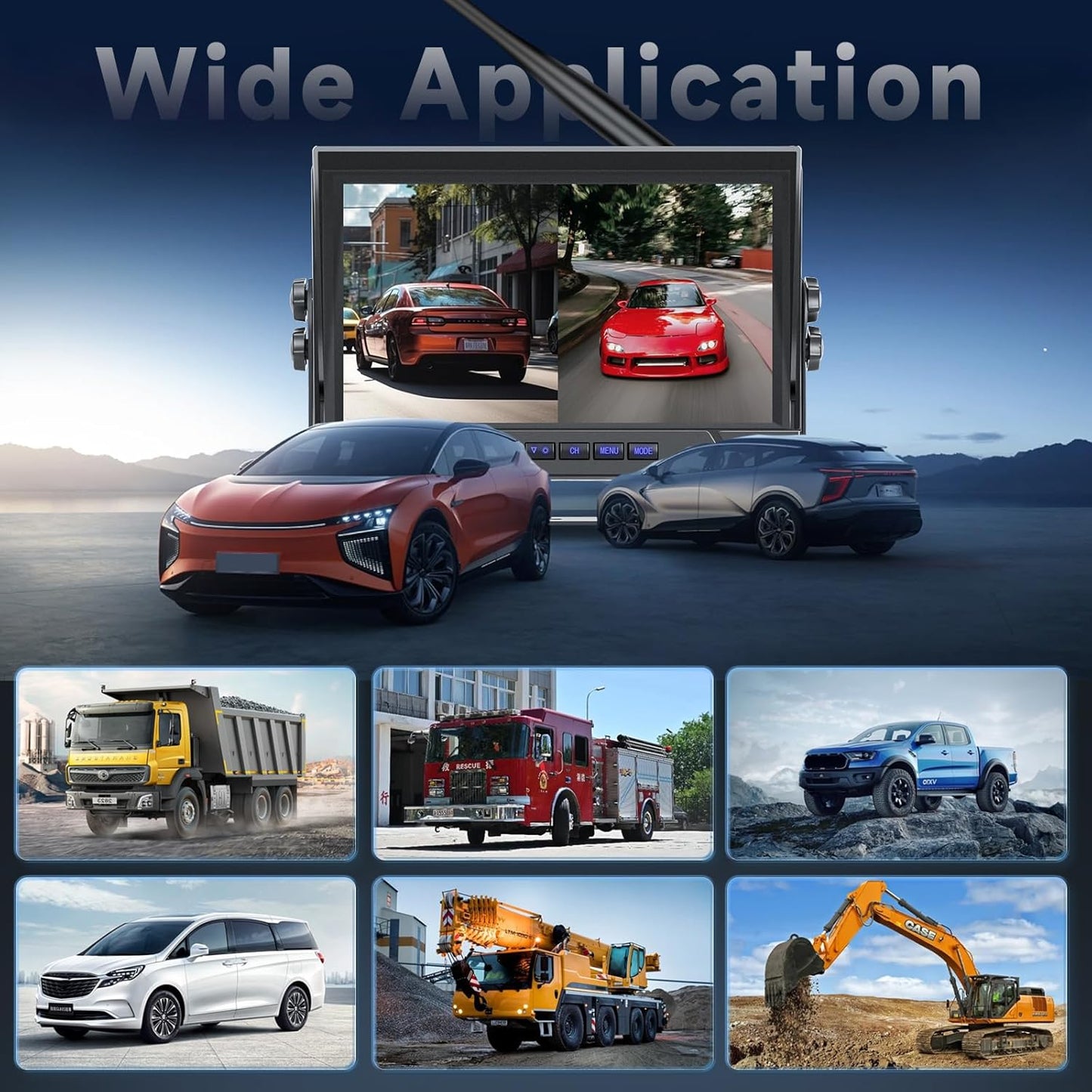 Hodozzy Wireless Backup Camera Digital System Kit, 9 Inch Dual Split Screen Monitor with Blind Spot Warning, IP 68 Waterproof 2 Backup Camera, Recording,Night Vision,Loop Record Trucks/RV/SUV