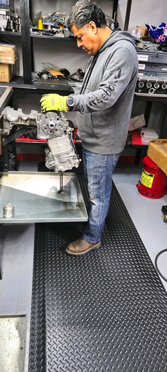 Rhino Mats, American Classic Diamond Anti-Fatigue Mats, Industrial Ergonomic Comfort Standing Mat for Work, Home, Garage, Office, Kitchen or Anywhere (Black 1" Thick, 2 FT. x 13 FT.)