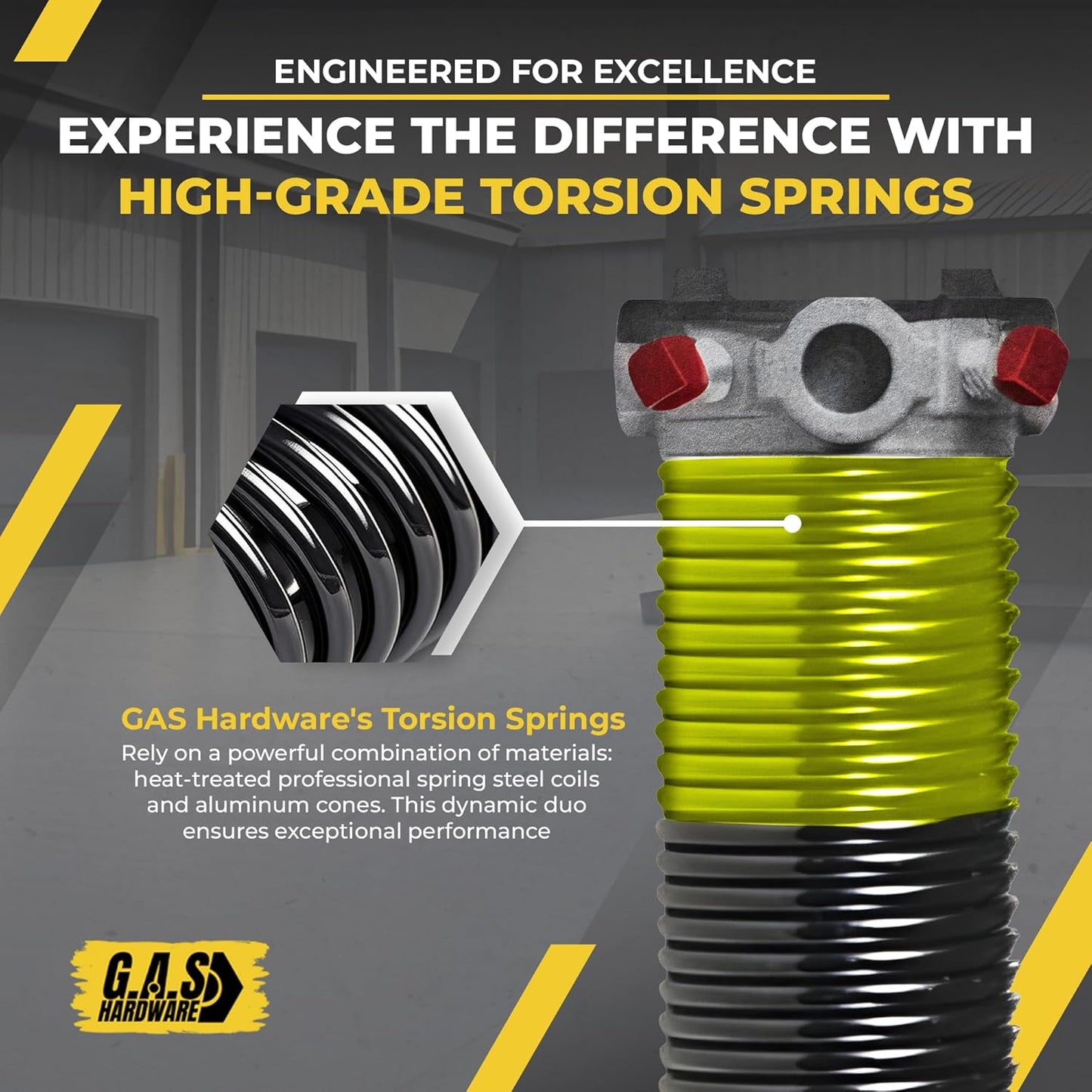 Garage Door Torsion Spring 207x2x25 Torsion Springs for Right Side of Garage Door with 1" Steel Bearing, Gloves, and Winding Bars Precision E-Coating 5-Year Warranty Minimum 30,000 Cycles (Black Cone)