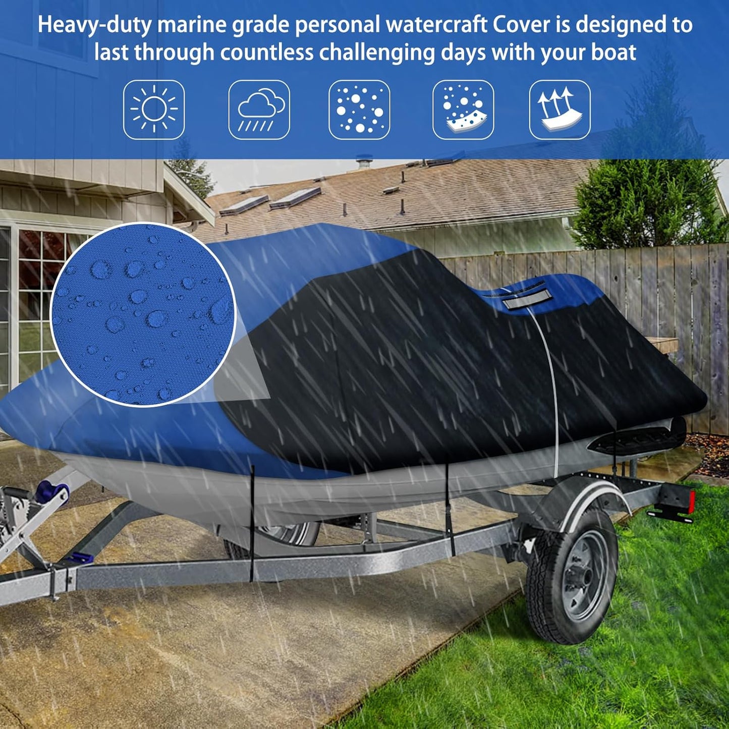 iCOVER Jet Ski Cover- Water Proof Heavy Duty Trailerable Personal Watercraft Covers for Seadoo Kawasaki Yamaha Wave Runner, Fits PWC Models Up to 145in Long