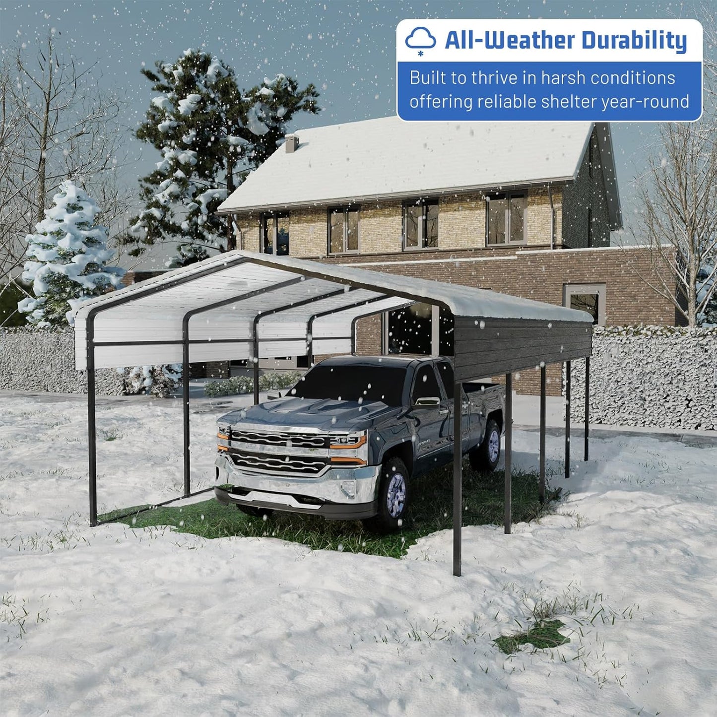Metal Carport 13 * 20 FT Heavy Duty Carport Canopy with Galvanized Steel Roof Multi-Use Shelter Outdoor Portable Garage for Car, Boat, Pickup and Tractor