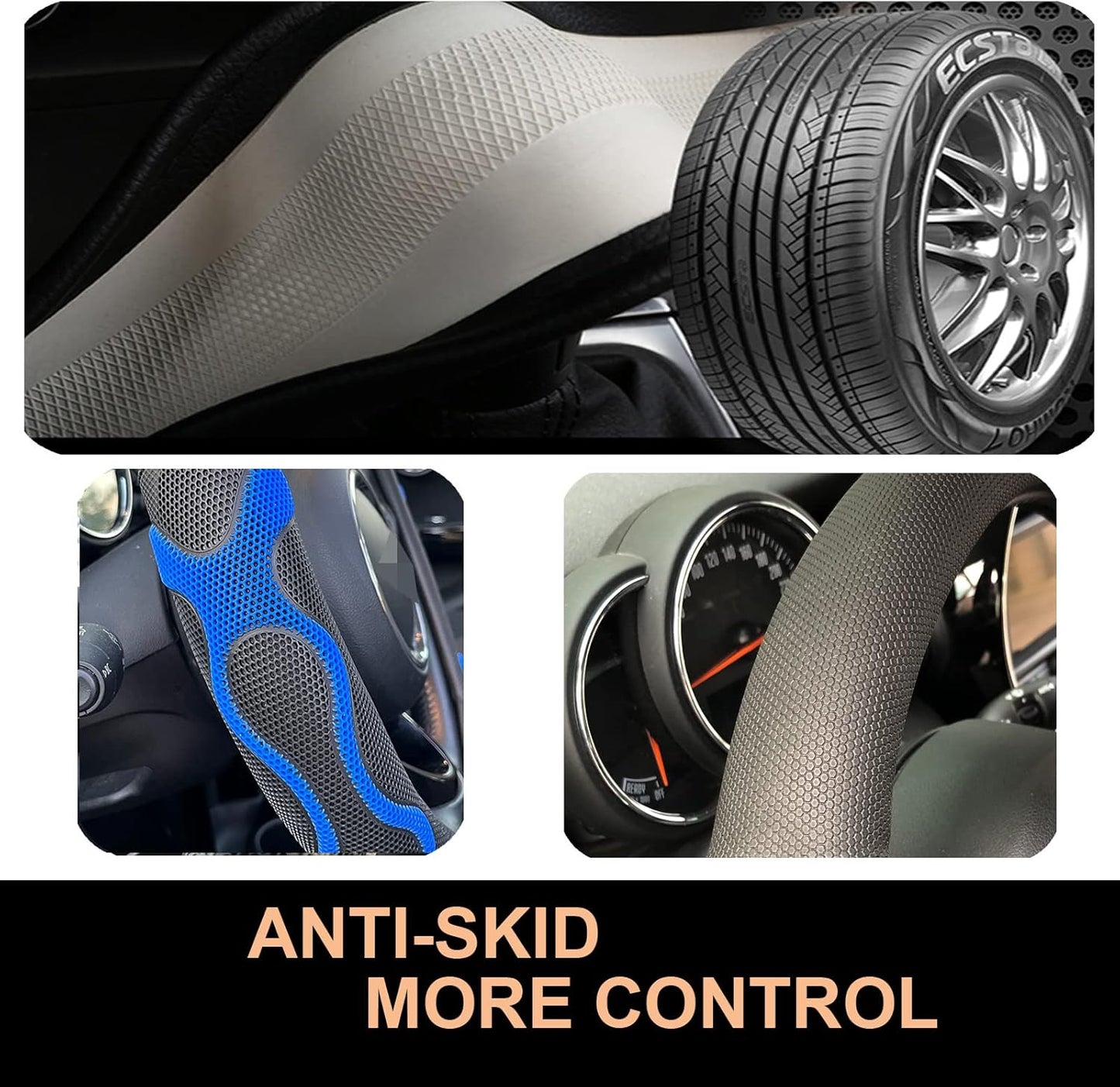 PINCTROT Large Size Comfy Grip Steering Wheel Cover, Anti-Slip Design, 15.5-15.75 Inch(Silicone Blue)