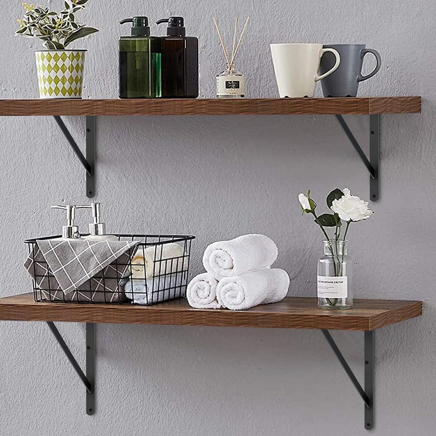 8 Pack L18 x H 12" Black Heavy Duty Shelf Brackets with Screws Metal Shelf Brackets Shelf Support Angle Brackets for Shelves L Brackets Heavy Duty Floating Shelf