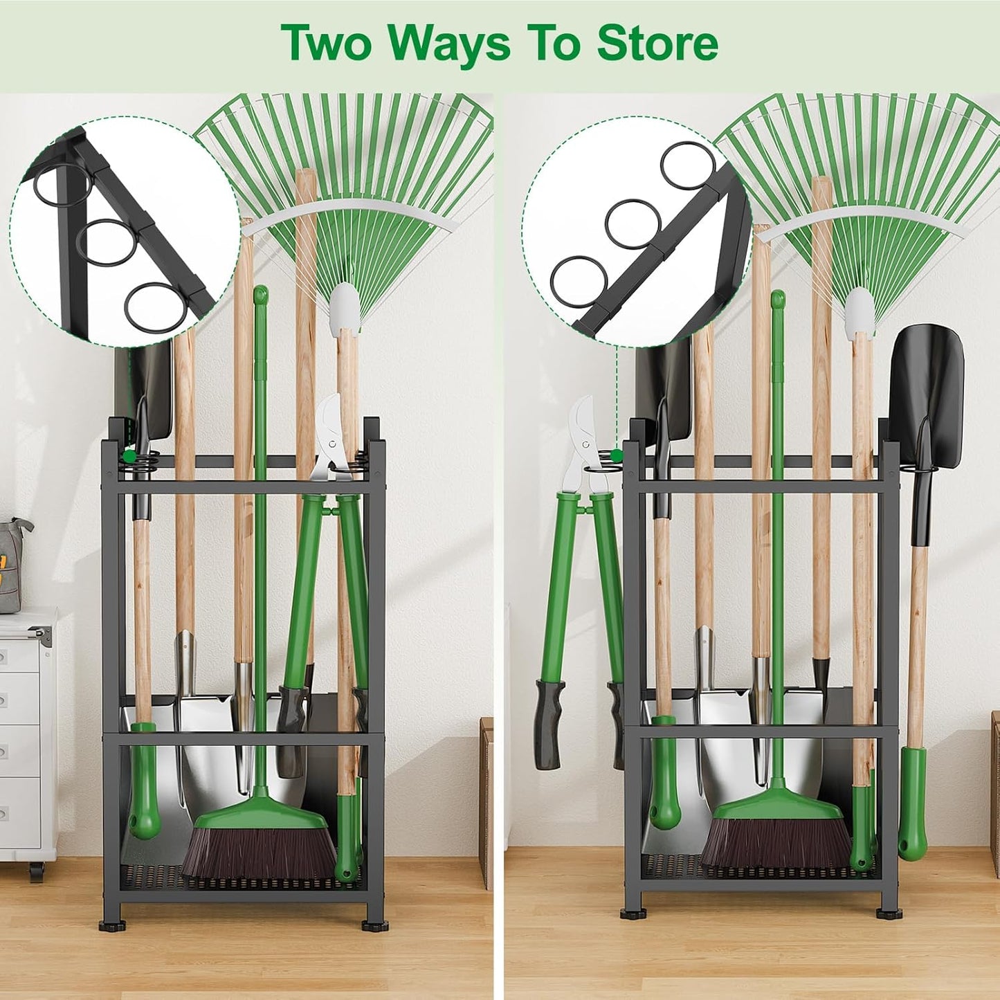 Dirza Garden Tool Organizer,Yard Tool Organizer for Garage Organization and Storage,Garden Tool Rack with 9 Loops for Garage, Shed, Outdoor,Easy Take Out and Storage,Will NOT tip over