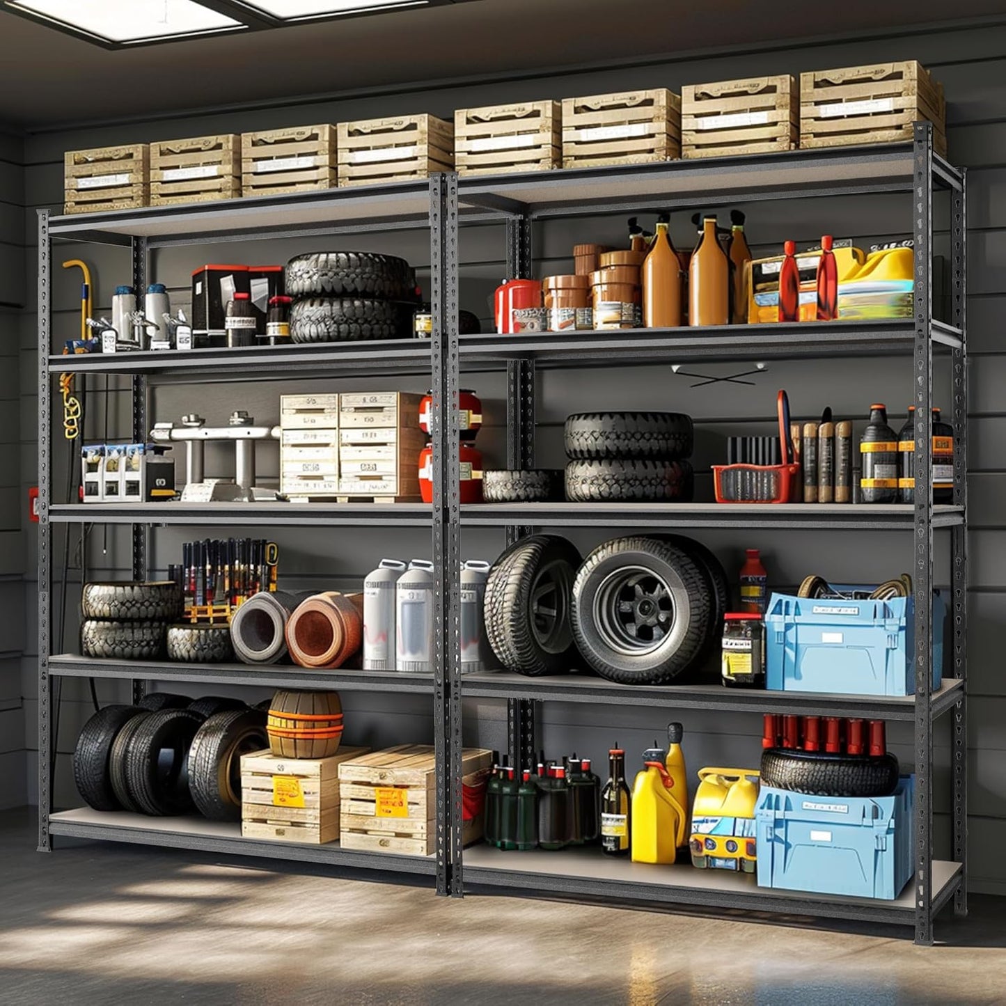 WORKPRO 5-Tier Metal Storage Shelving Unit, 36”W x 18”D x 72”H, Adjustable Storage Rack Heavy Duty Shelf with Particle Board, 4000 lbs Load Capacity (Total) for Garage Warehouse, Black/Silver