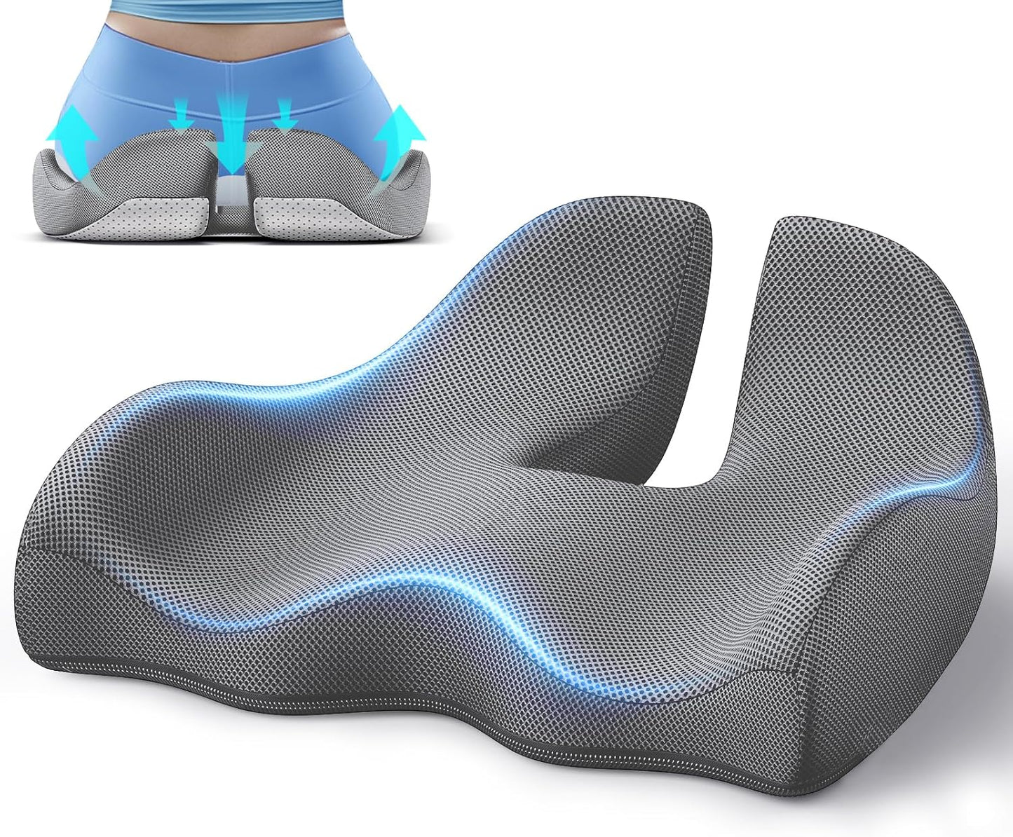 Benazcap X Large Memory Seat Cushion for Office Chair Ergonomic Cushions Pad Pillow for Pressure Relief Sciatica & Pain Relief Memory Foam for Long Sitting for Gaming Chair and Car Seat Gray