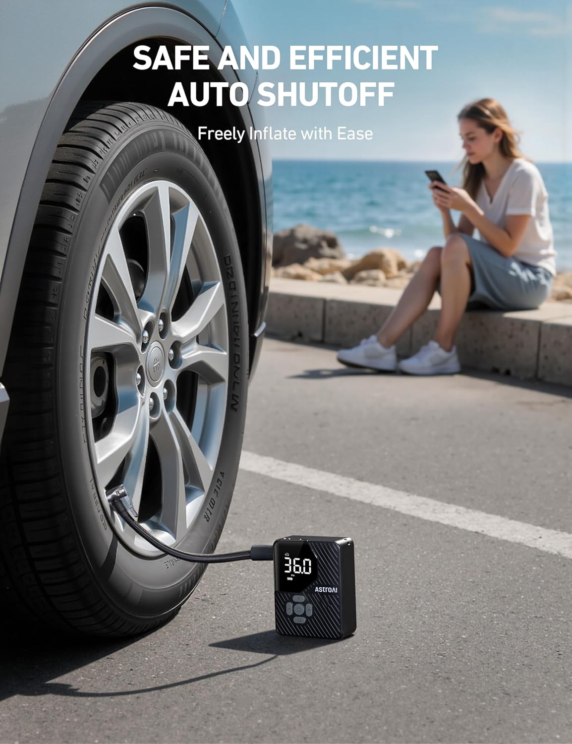 AstroAI L7 Mini Tire Inflator Portable Air Compressor,150 PSI Cordless Car Tires Air Pump with LED Lights&Pressure Gauge,Auto Shut-Off - Tire Pump for Auto,Motorcycle, Bicycle, Ball Grey