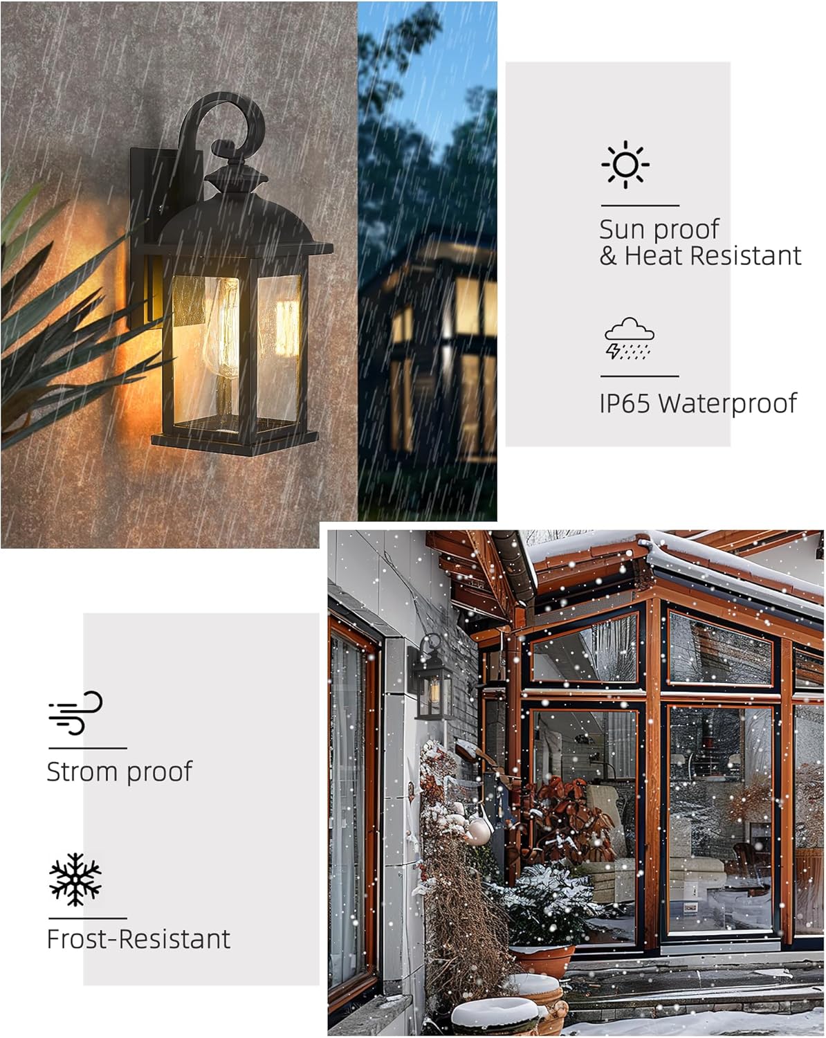 FEMILA Outdoor Wall Sconce, 14.9" Matte Black Seeded Glass Outdoor Sconce Lights, Front Porch Light Fixtures Wall Mount, Garage Lights for Patio, Entryway, Garden, E26 Base, 4FD54B BK