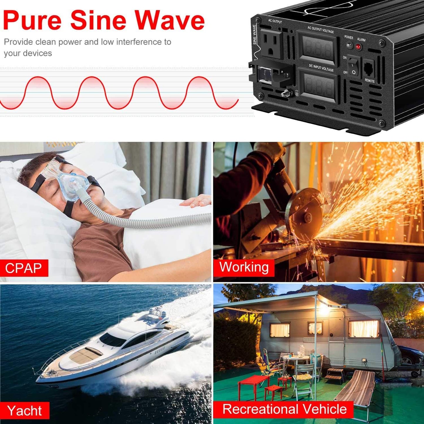 Xijia 3000W (Peak Power 6000W) Pure Sine Wave Inverter DC 36V to AC 120V 60HZ Solar Converter for Home Use car (DC36V (Range 30V-45V) 3000W)