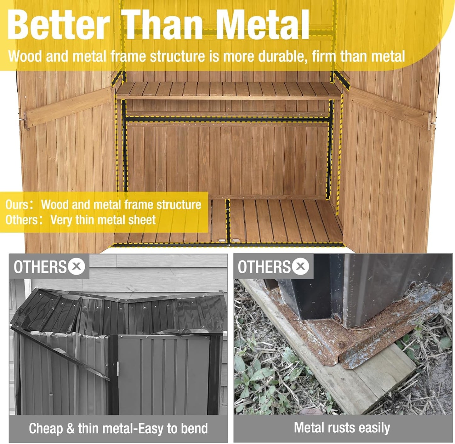 Aivituvin Outdoor Storage Shed Upgraded with Strong Metal Frame Garden Tool Shed Storage House Cabinet with Adjustable Shelfs and Wooden Floor 4.6 x 2.42FT (Brown)