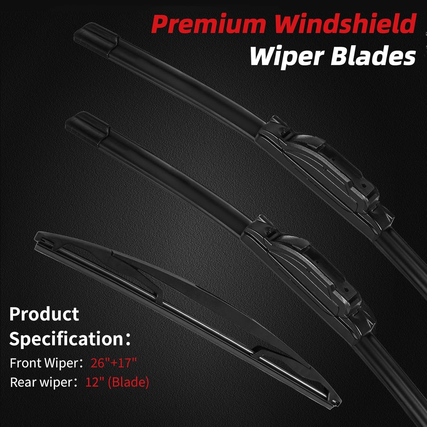 OTUAYAUTO Premium Windshield Wiper Blades - Replacement for Honda CRV CR-V 2017-2022 - Precision Fit, All-Weather Performance, Front and Rear Wiper Blades, U Hook - 26"+17"+12" (Pack of 3)