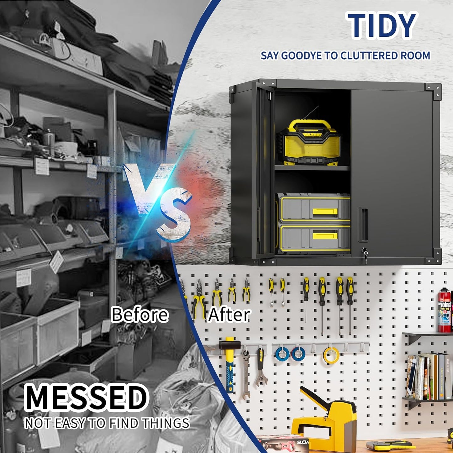 Garage Wall Cabinet,Metal Wall Cabinet with Doors and Adjustable Shelves,Steel Utility Wall Mounted Tool Cabinets for Home,Office,Kitchen,Warehouse