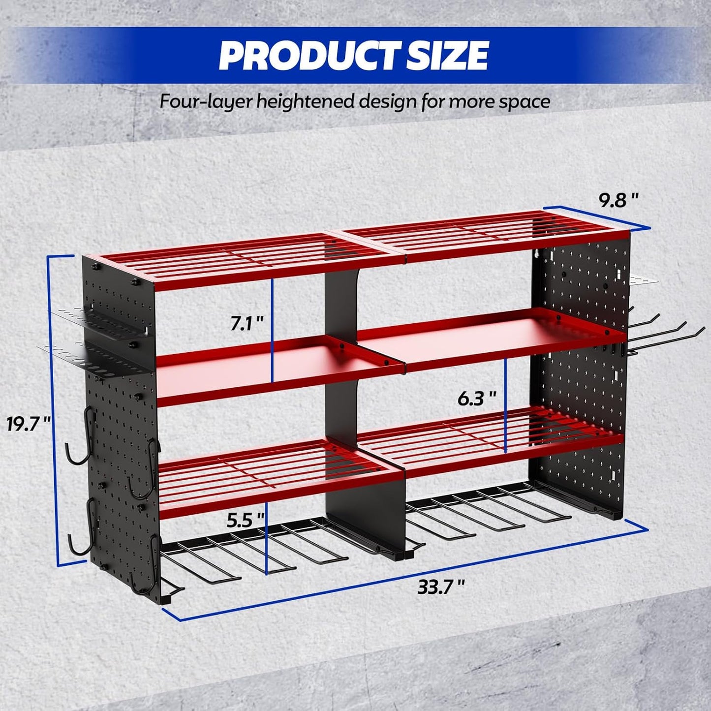 FAHKNS Power Tool Organizer Wall Mount, 4 Layer Heavy Duty Metal Tool Storage Rack, Garage Wall Organizers with 8 Drill Holder Screwdriver Holder, Cordless Tool Organizer for Garage Workshop Shed