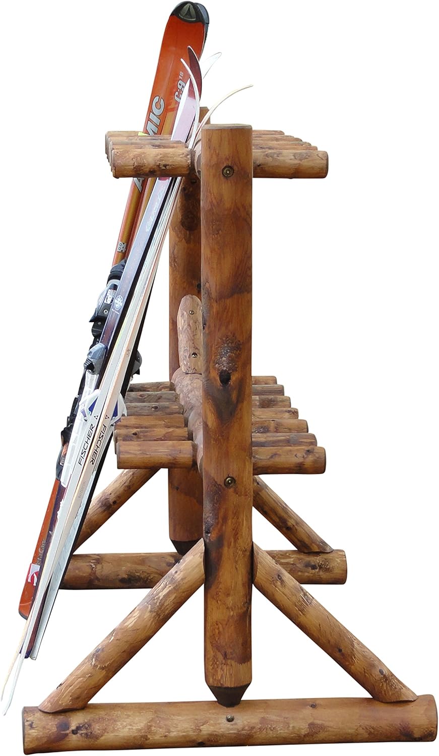 17-Pair Freestanding Skis + Snowboard Log Rack, Standing Shorter Ski Storage Racks, Snowboard Sports Organizer, Ski Poles Garage Sports Equipment Organizer, Rack for Snowboards - Canyon Brown