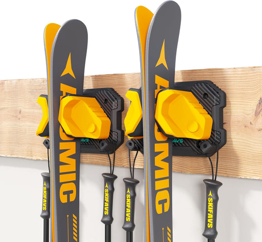 Wall Rack for Garage - Ski & Snowboard Holder, Damage-Free Storage, Yellow, 2 Pack