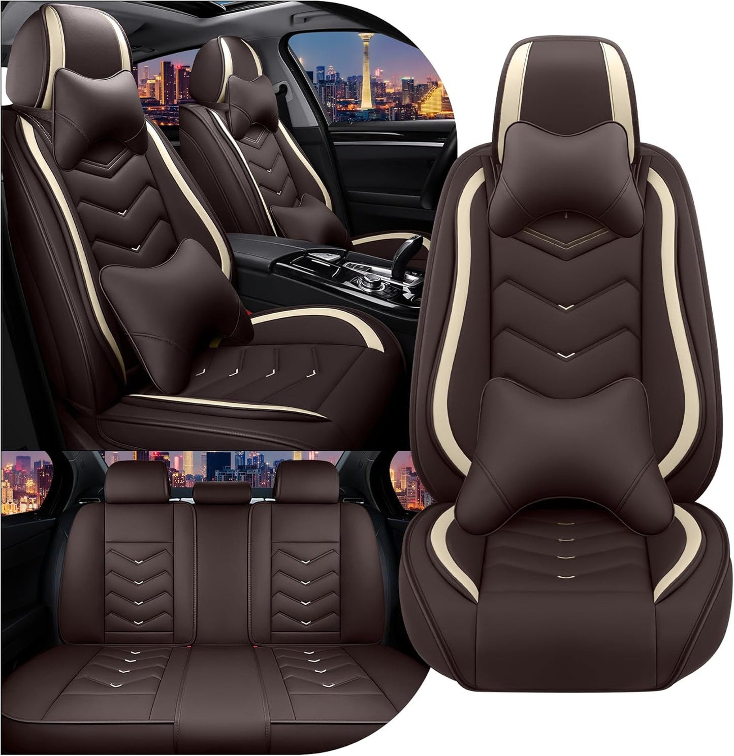 Car Seat Covers for Chrysler Pacifica 2004-2025, Stylish Sport Seat Cover, Premium Nappa Leather Car Seat Cover. Automobile Seat Covers Sets.(Luxury 5 Seats/Coffee Color)