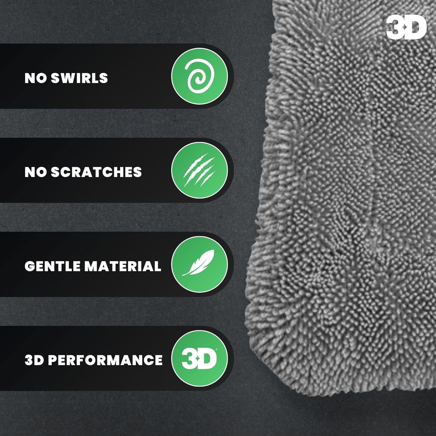 3D Hydro-FIL XL | Professional Grade Microfiber Towel | Extra Large 20” x 31.5” | Highly Absorbent | Premium Drying Cloth for Car Detailing (Grey)