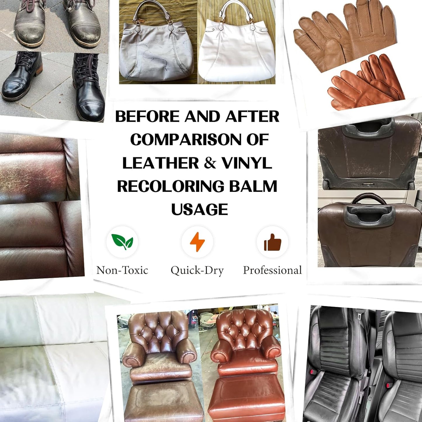 Medium Brown Leather Repair Kit, Leather Recoloring Balm – Restore & Repair Faded Leather on Couches, Car Seats, Shoes & Furniture | Leather Color Restorer & Conditioner | Easy DIY Application