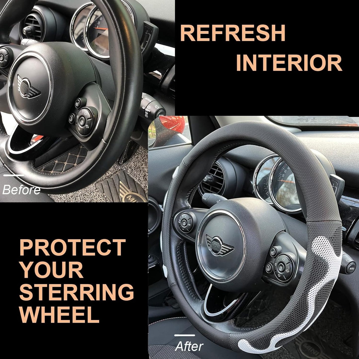 PINCTROT Large Size Comfy Grip Steering Wheel Cover, Anti-Slip Design, 15.5-15.75 Inch(Silicone White)