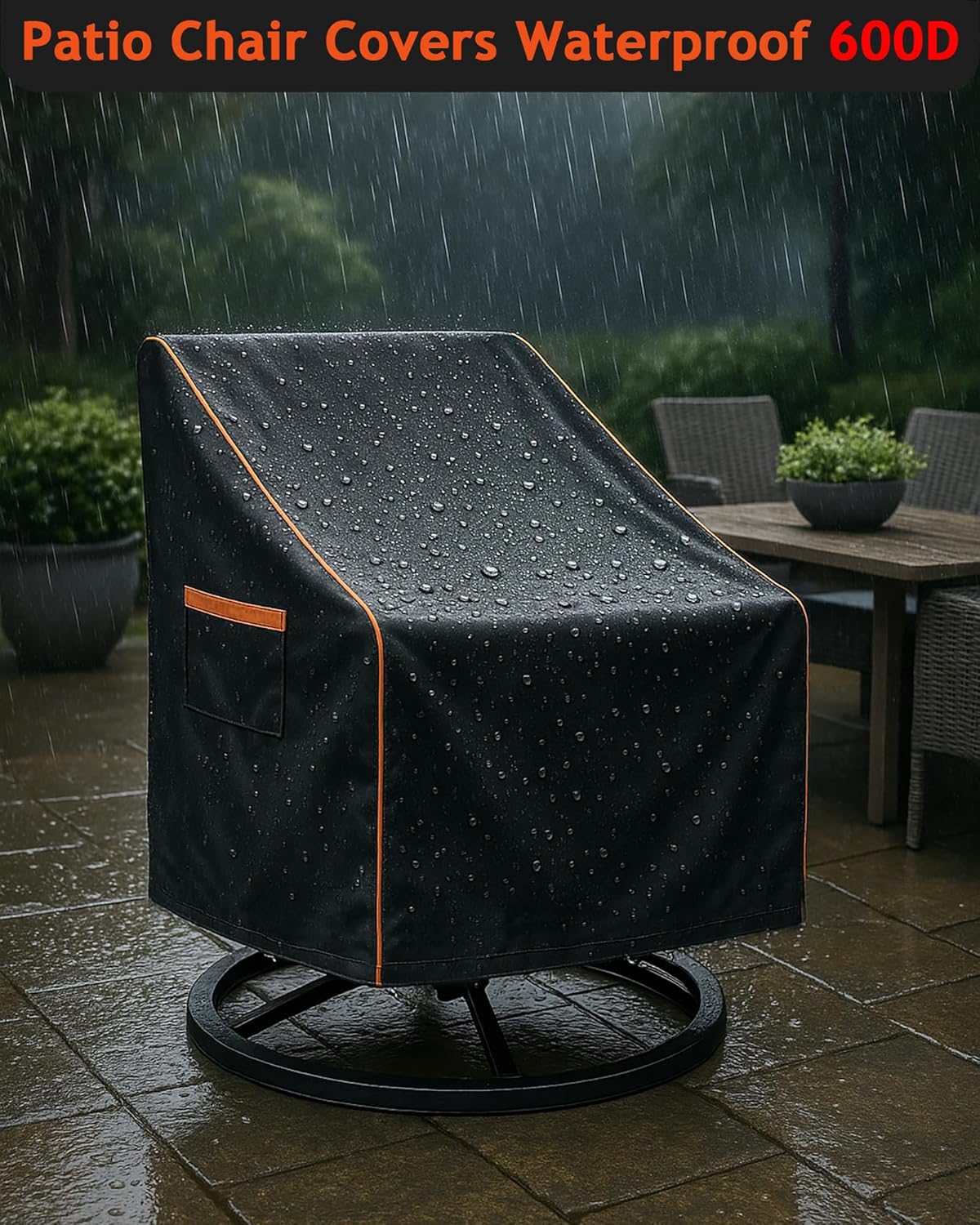 Outdoor Waterproof Patio Chair Covers, Heavy Duty Oxford Coating Weather Resistant Patio Furniture Covers 600D 27.5W x 35.5D x 36H inches 2-Pack, Black