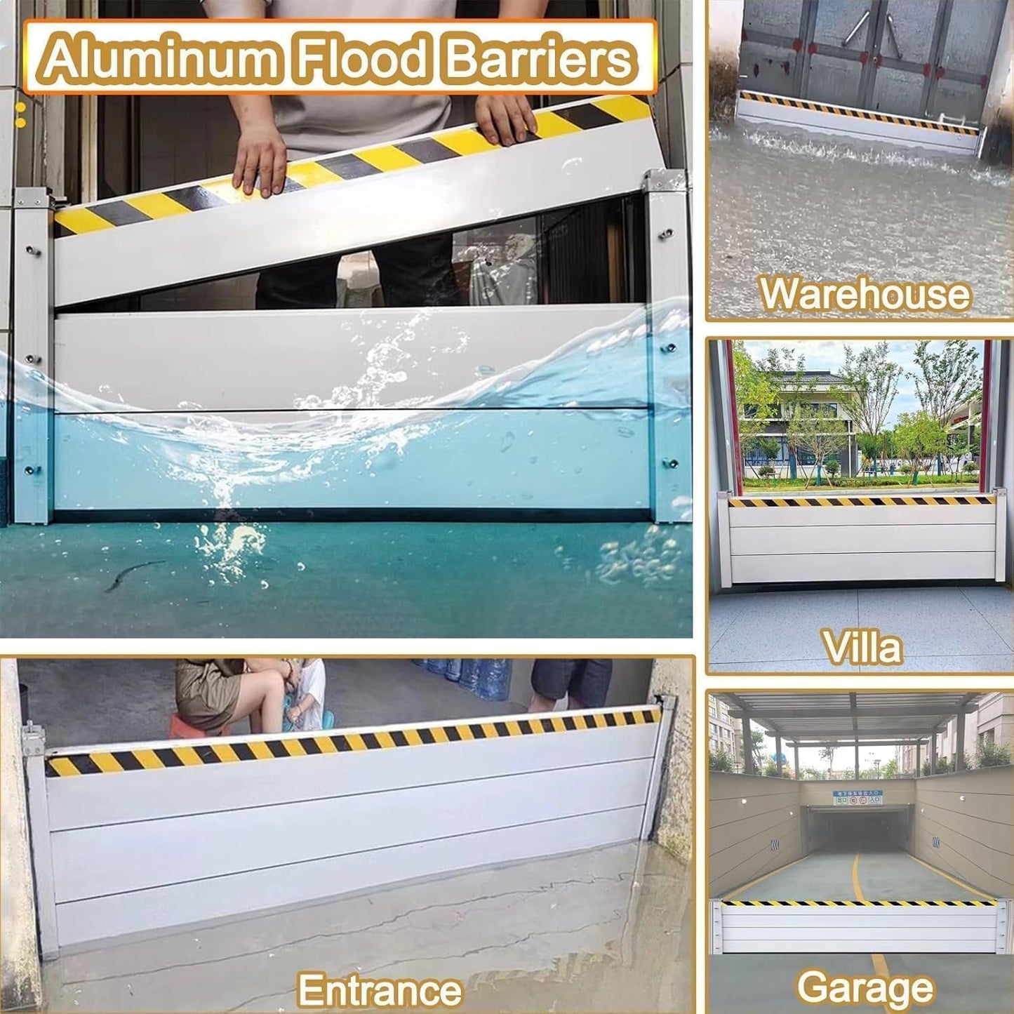 Reusable Heavy Duty Aluminum Flood Barriers for Home Exterior, Flood Protection Barriers Water Barrier Door Quick Detachable Garage Doors Detachable Mobile Rain Water Baffle ( H 31.5 inch L 19FT)