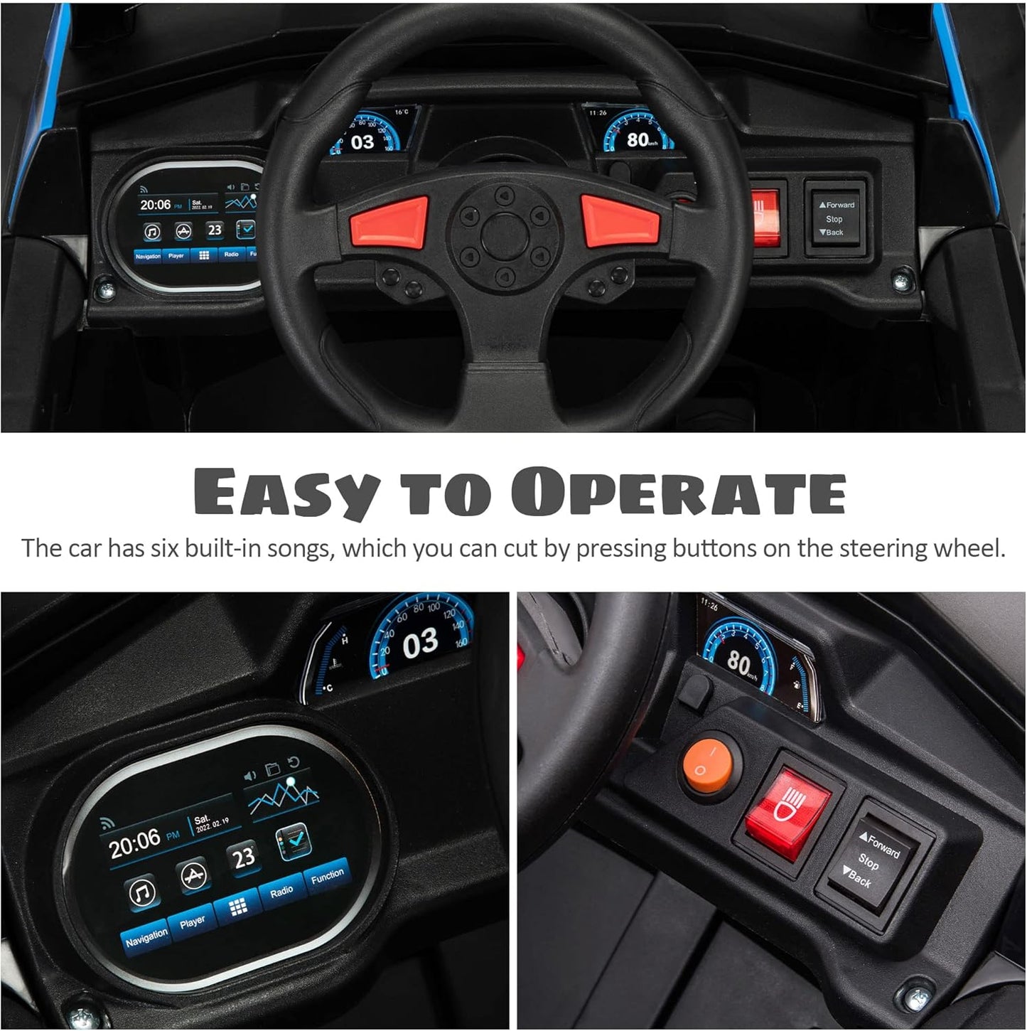 TOBBI 12V Kids Ride on Car, Electric Off-Road UTV Truck with Forward and Reverse Functions, Double Open Doors, Safety Belt, Horn, Music, and Lights for Kids Aged 3-5 Years (Blue)