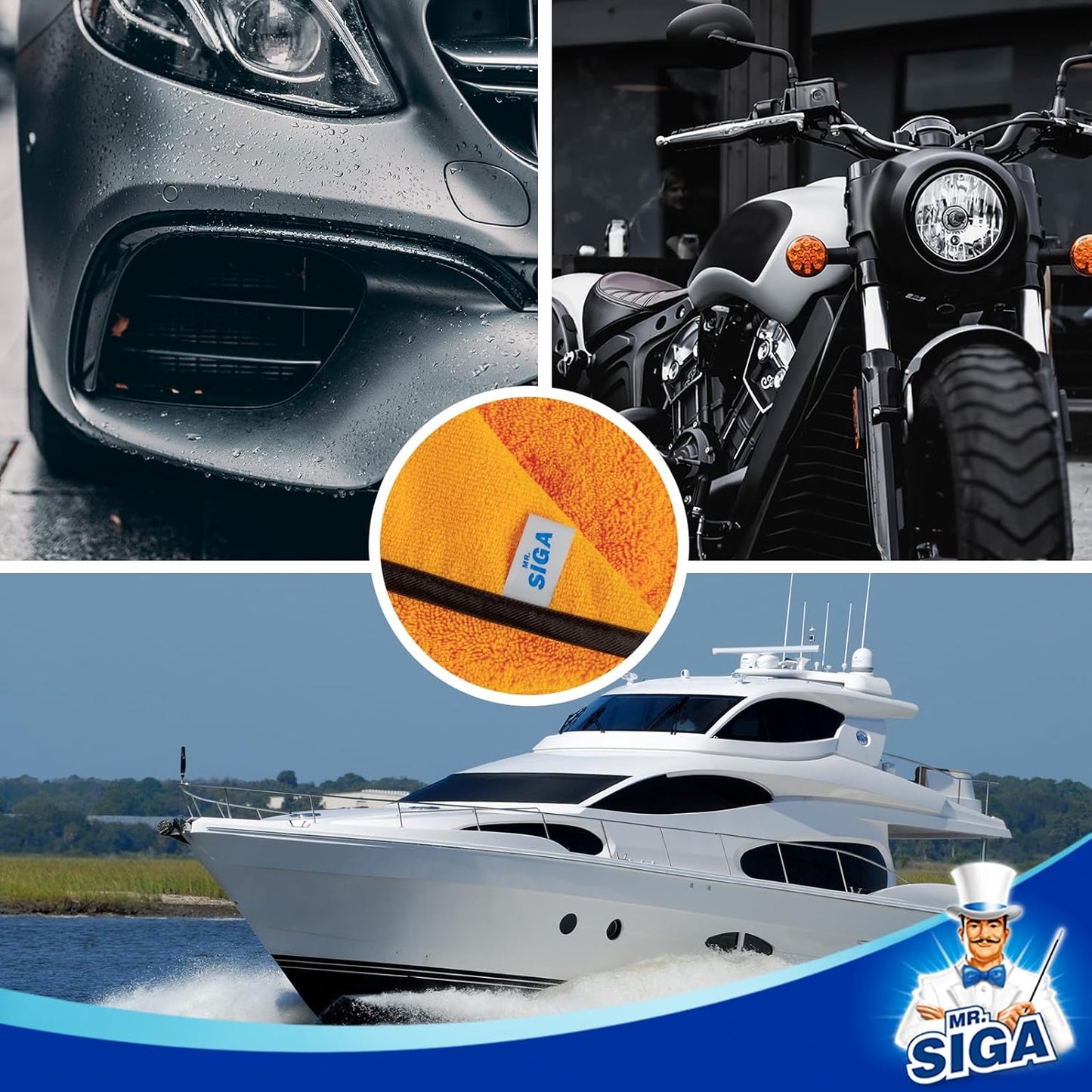 MR.SIGA Professional Premium Microfiber Towels for Household Cleaning, Dual-Sided Car Washing and Detailing Towels, Gold, 15.7 x 23.6 inch, 6 Pack