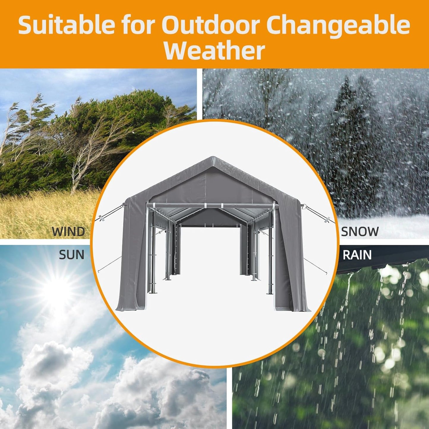 10x20ft Heavy Duty Carport Outdoor Canopy Portable Garage with 4 Doors & 4 Windows Waterproof UV Resistant Storage Shelter with Removable Sidewalls for Car Truck Boat, Gray