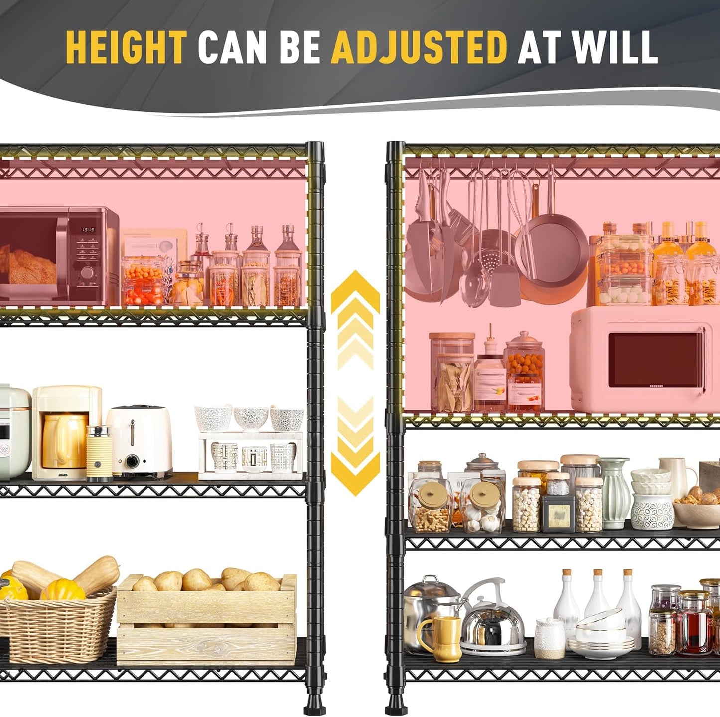 REIBII Wire Shelving Unit Storage Shelves Metal Shelves Heavy Duty Shelving Adjustable Garage Storage Wire Shelf Pantry Shelves for Bedroom Kitchen Rack 35.5''W x 14''D x 59''H