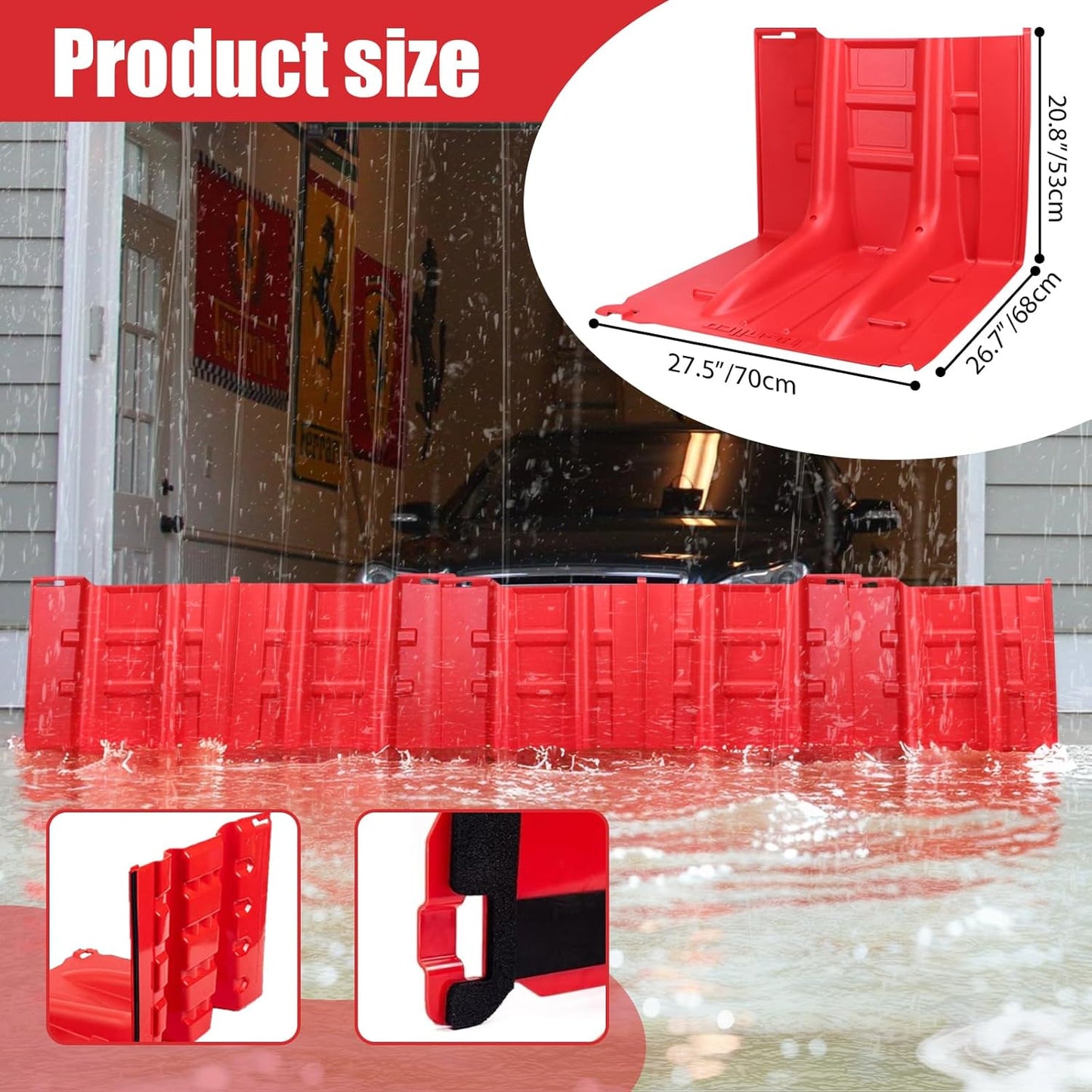 Flood Prevention Barrier, ABS L-Type Baffle Water Barrier Reusable, Door Flood Barriers for Home, Removable Combined for Garage Doors, Warehouses, Basements and School (19pcs)