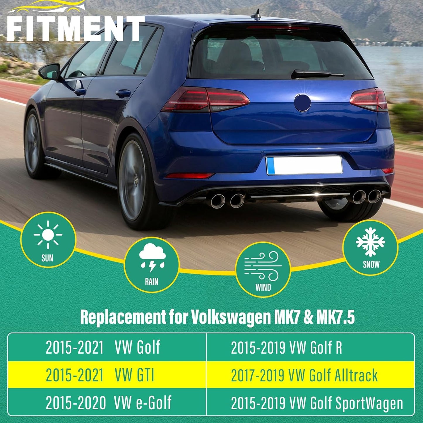 26" 18" 11" Windshield Wiper Blades Replacement for VW Volkswagen Golf GTI e-Golf MK7 MK7.5 2015 2016 2017 2018 2019 2020 2021 Premium All Weather Front Rear Wipers Set - OEM Quality (Pack of 3)