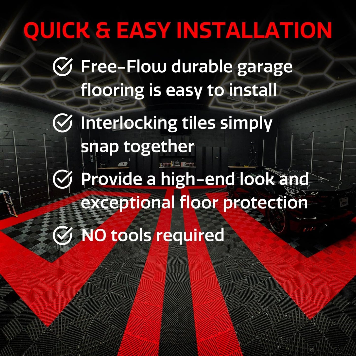 Big Floors RaceDeck Free-Flow Interlocking Garage Flooring Tiles, Non-Slip, Self-Draining, Heavy-Duty, High-Impact Copolymer, Easy Install (Alloy, 12 Pack of 12 x 12" Tiles)