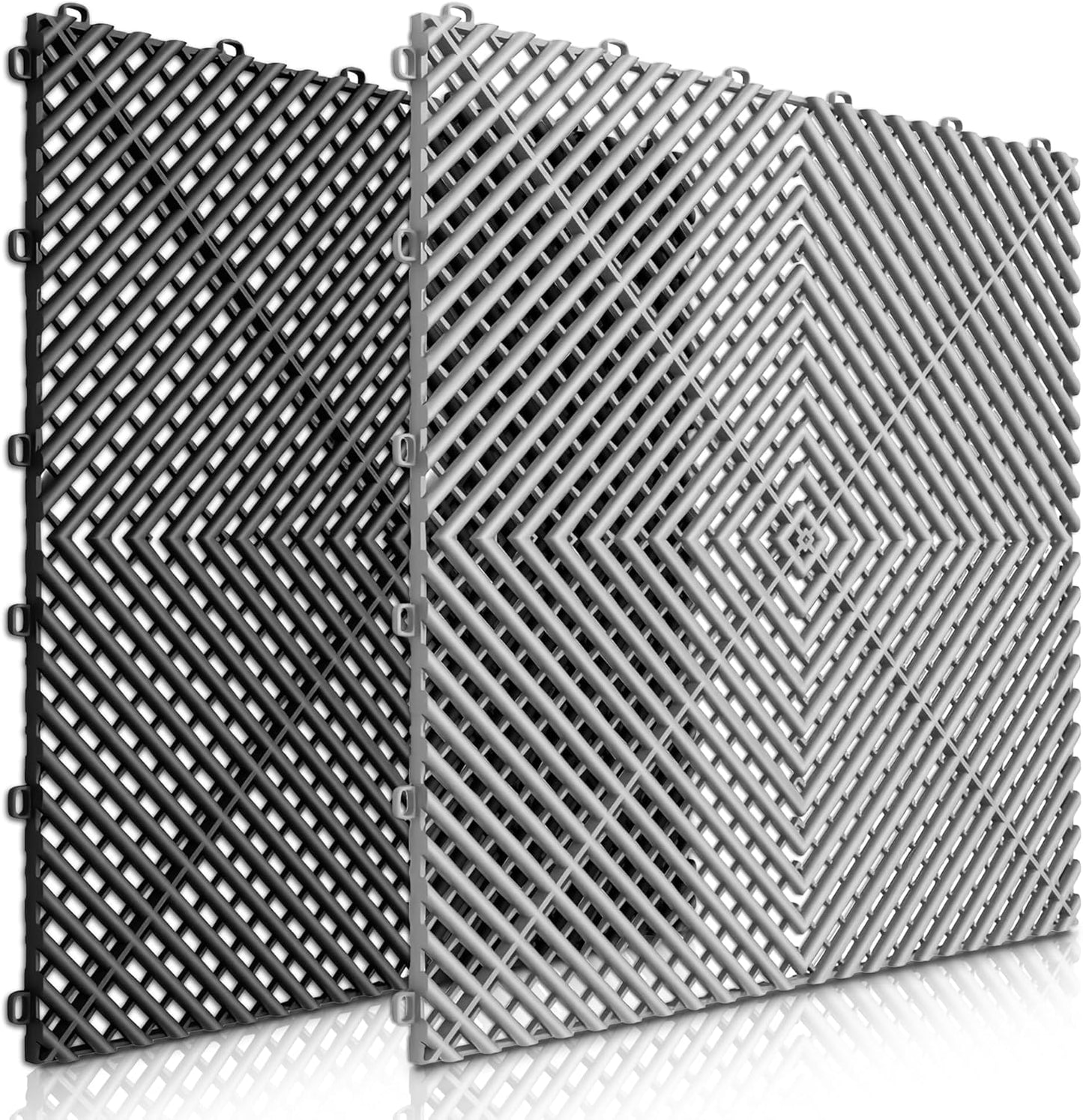 50PCS|15.7"x15.7" Garage Flooring Tiles, Non-Slip Interlocking Plastic Garage Floor Mat, Garage Organization & Garage Storage, Vented Pattern(Grey)