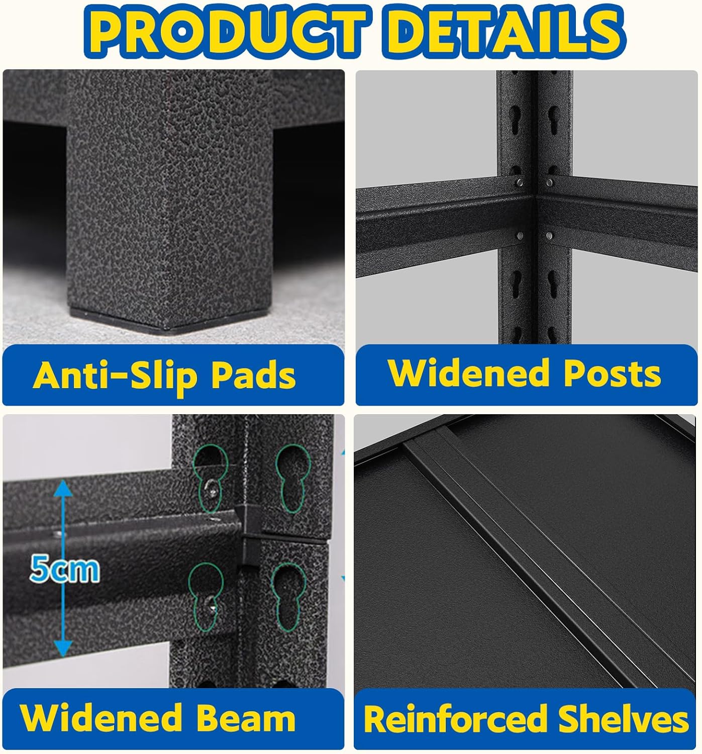 72''H Garage Shelving Heavy Duty, 2800LBS Storage Shelves, 5-Tier Adjustable Metal Shelve Storage Shelf Rack, Industrial Shelving Unit for Garage, Warehouse, Basement (47" W x 19.7" D x 72" H)