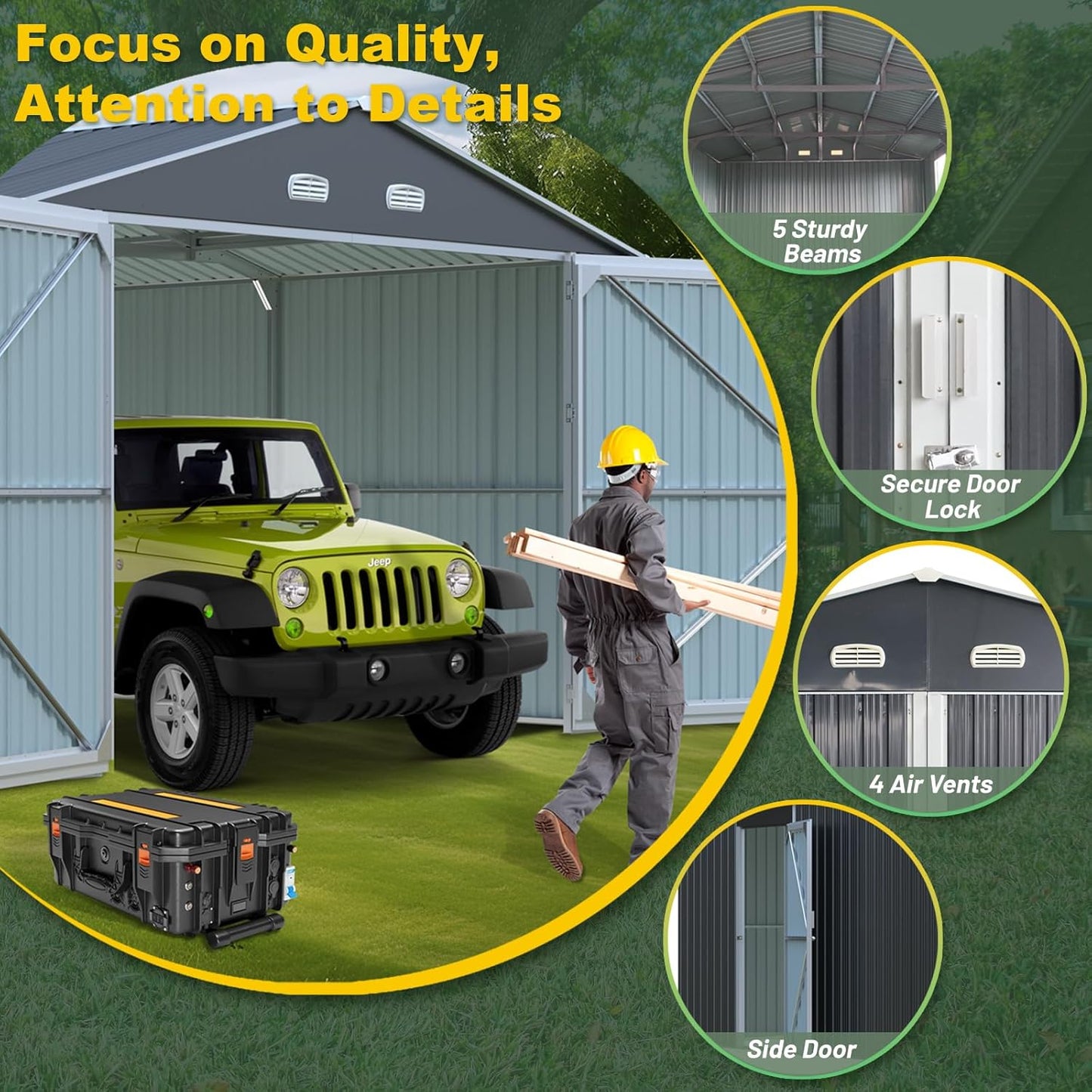 Metal Garage Shed 20x13 FT, Sheds & Outdoor Storage Clearance, Outdoor Storage Shed for Car, Truck, Bike, Lawnmower, Backyard Tool House Building 2 Doors and 4 Vents Dark Gray