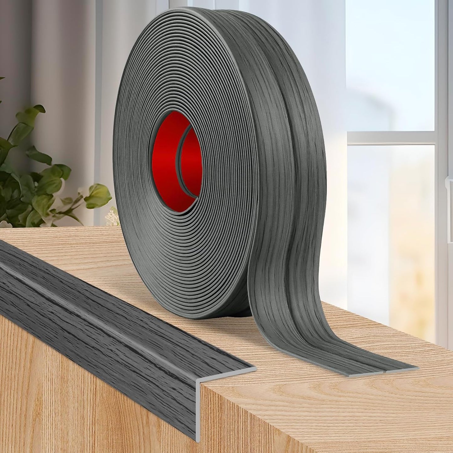 Flexible Wall Corner Protector Moulding Trim Peel and Stick Wall Corner Guards Edge Protector Self Adhesive Molding Trim Strip for Edge Ceiling (Deep Gray Wood Grain, 2.4 in x 40 Ft)