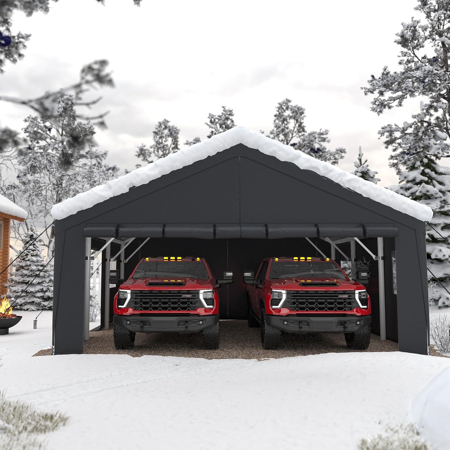 Bepatio 2 Car Carport, 20 x 20 Heavy Duty Metal Carport, All Weather Extra Large Car Port, Outdoor Portable Garage with Side-Opening Doors & Roll-Up Windows