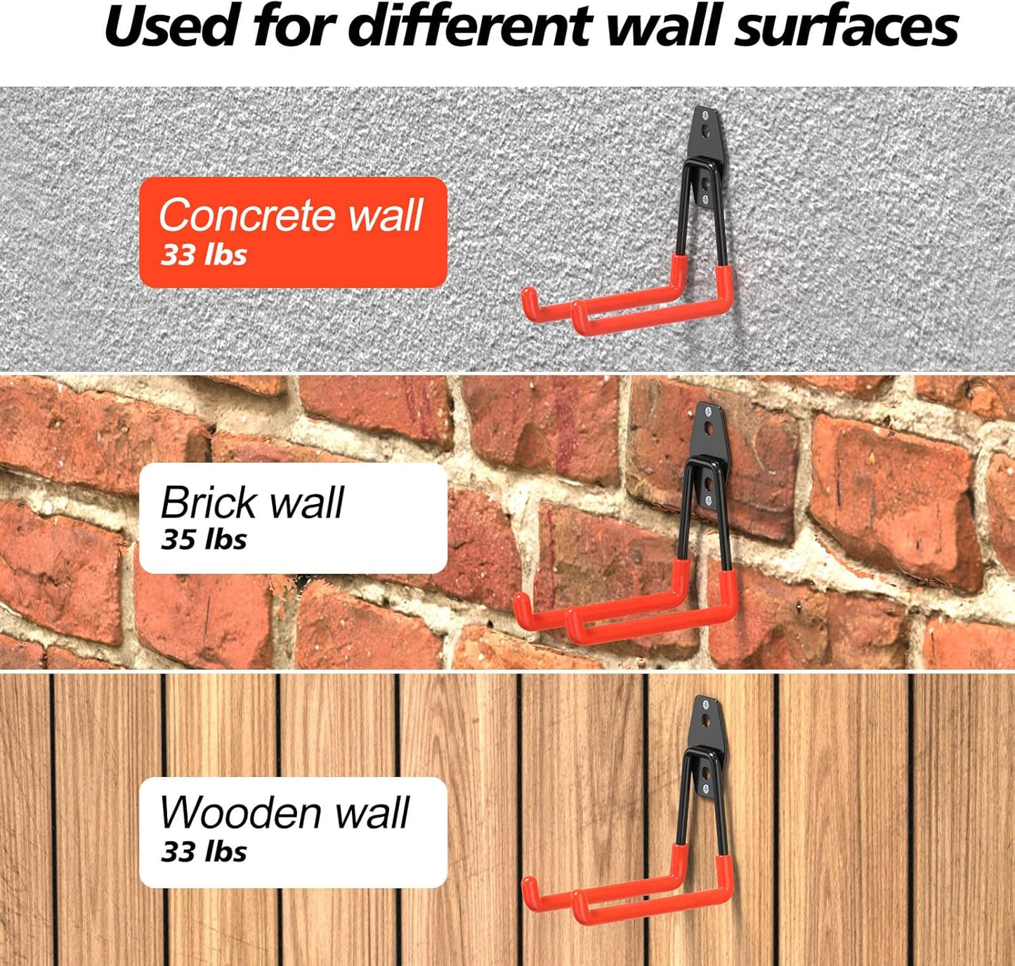 4 Pack 5.2x5.1 inch U Heavy Duty Garage Hooks,Solid Steel Wall Mount Hangers,with Anti-Slip Coating,for Hanging and Organising Ladder,Bike,Ropes,Broom,Garden,Yard and Power Tools