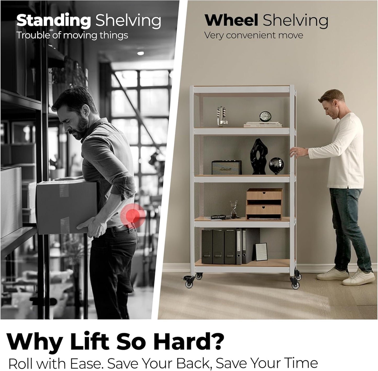 HOMEDANT House White 5-Tier Metal Rolling Cart Shelf Rack Casters Heavy Duty Wheel Shelving Unit Adjustable Utility Storage Shelves Organizer Shelf Kitchen Garage 24.4" W x 16.5" D x 62.2" H 3Pack