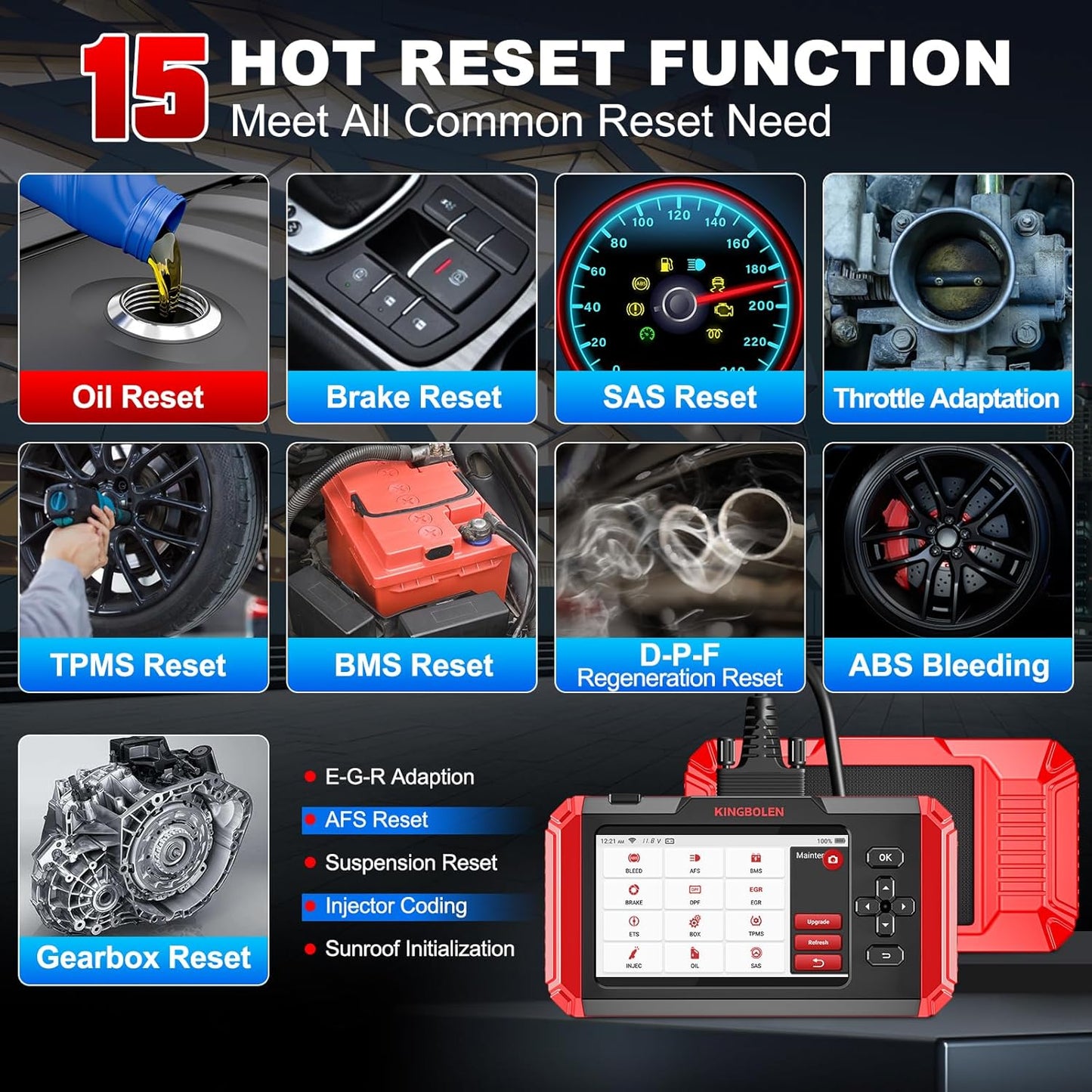 KINGBOLEN S800 OBD2 Scanner Diagnostic Tool,ABS SRS Engine at Automotriz Code Reader with 15 Resets,Oil SAS TPMS Gearbox Brake,FCA AutoAuth Automotive Scan Tool,AutoVIN,All Cars Lifetime F-Ree Update