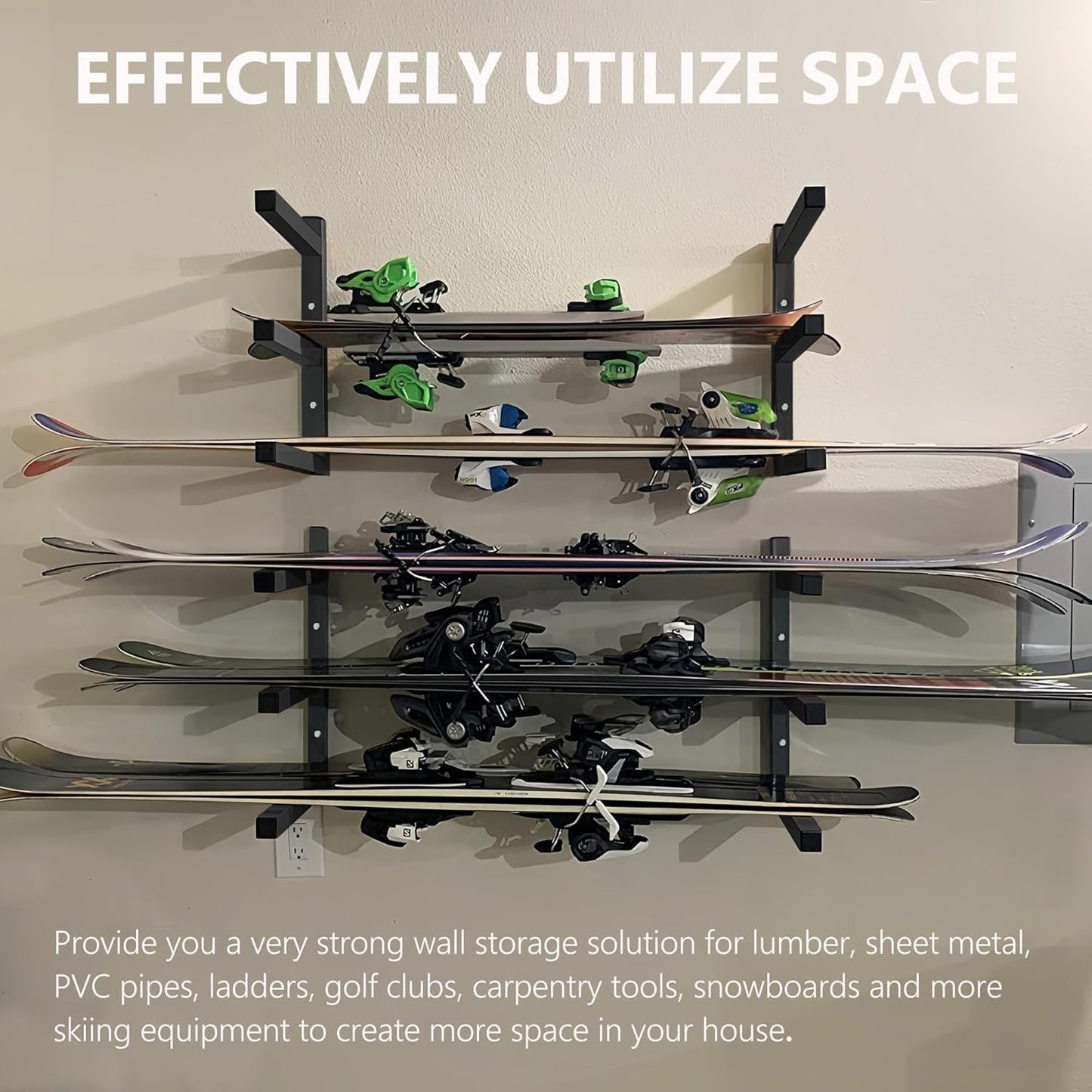 Wood Storage Racks with 3 Level, Garage Organizer Lumber Storage Rack Wall Mounted, Workshop Organizers Wood Wall Shelving, Lumber Metal Racks for Garage, Basement, Indoor and Outdoor (Black-4 Pack)