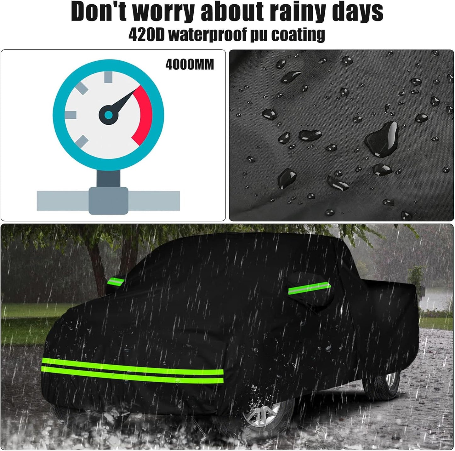 Waterproof Car Cover Compatible with Chevrolet Colorado Crew Cab Long Bed 6.1ft WT/LT/Z71/ZR2 2015-2025, 420D Oxford Cloth Car Cover with Zipper Door for Snow Rain Dust Hail Protection