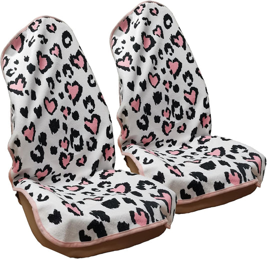 Car Seat Cover Protector Front Seats,for Gym Workout,Running,Swimming,Beach and Hiking,Waterproof Sweat Towel Bucket Seat Covers for Cars SUV Trucks (Leopard Print, 2Pcs)