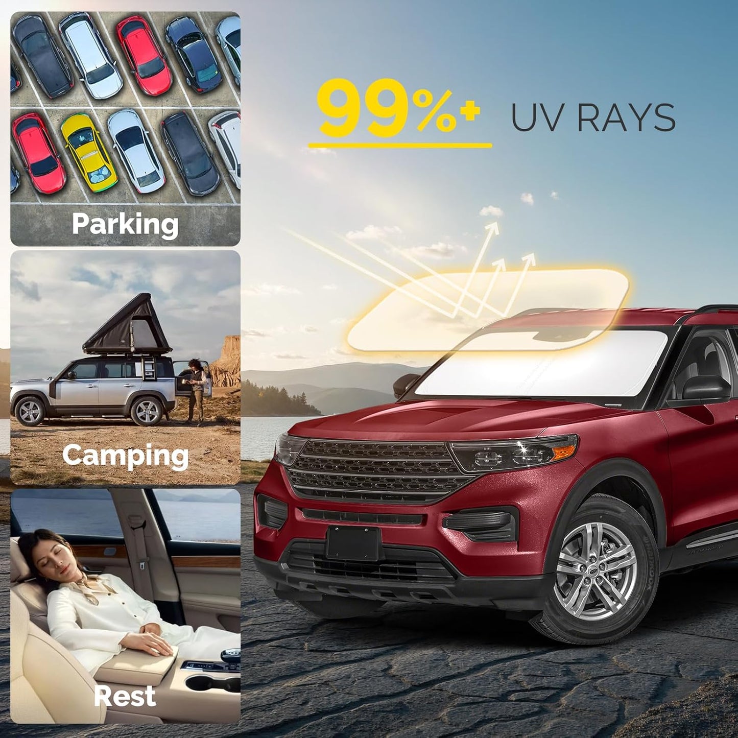 Car Windshield Sun Shade Compatible with 2020 2021 2022 2023 2024 2025 Ford Explorer Accessories Sunshade Custom for Explorer SUV ST XLT, Limited, Platinum Windshield Cover Sun Visor