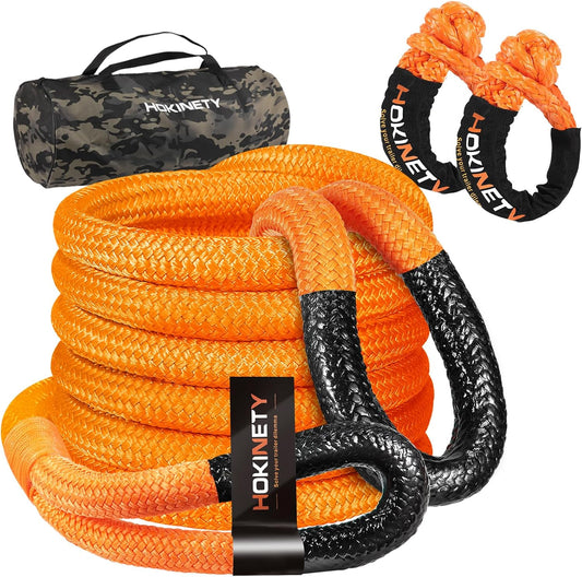 Kinetic Recovery Tow Rope: 1.26" x 30ft 55000LBS Snatch Strap with Soft Shackles Heavy Duty Offroad Towing Straps Kit for Trucks SUV UTV ATV Tractor Car Jeep - Orange