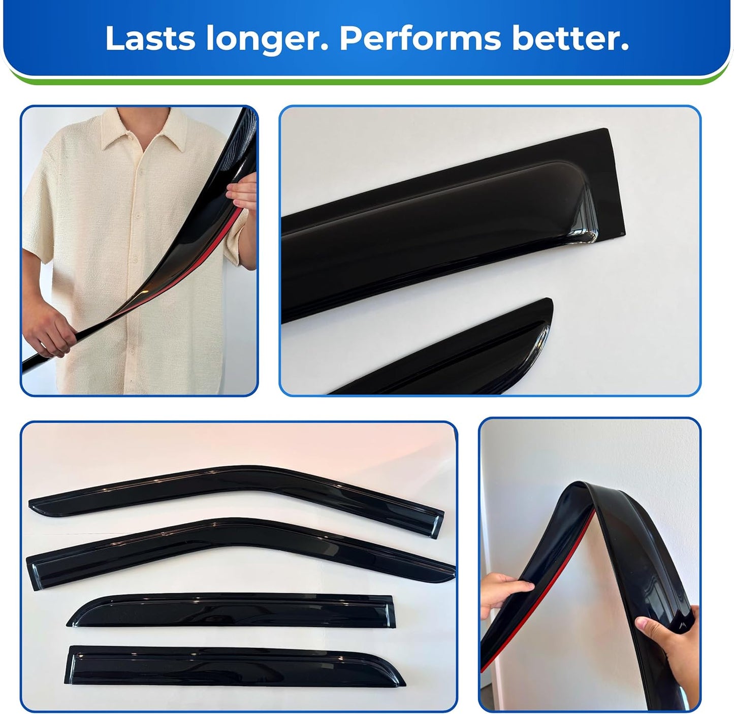 KPY Window Visor Compatible with Hyundai Elantra Sedan 2007-2010 (Excludes Touring Models), 4PC Rain Guard Side Window Vent Deflectors Tape-On Mugen Style, 2007 2008 2009 2010